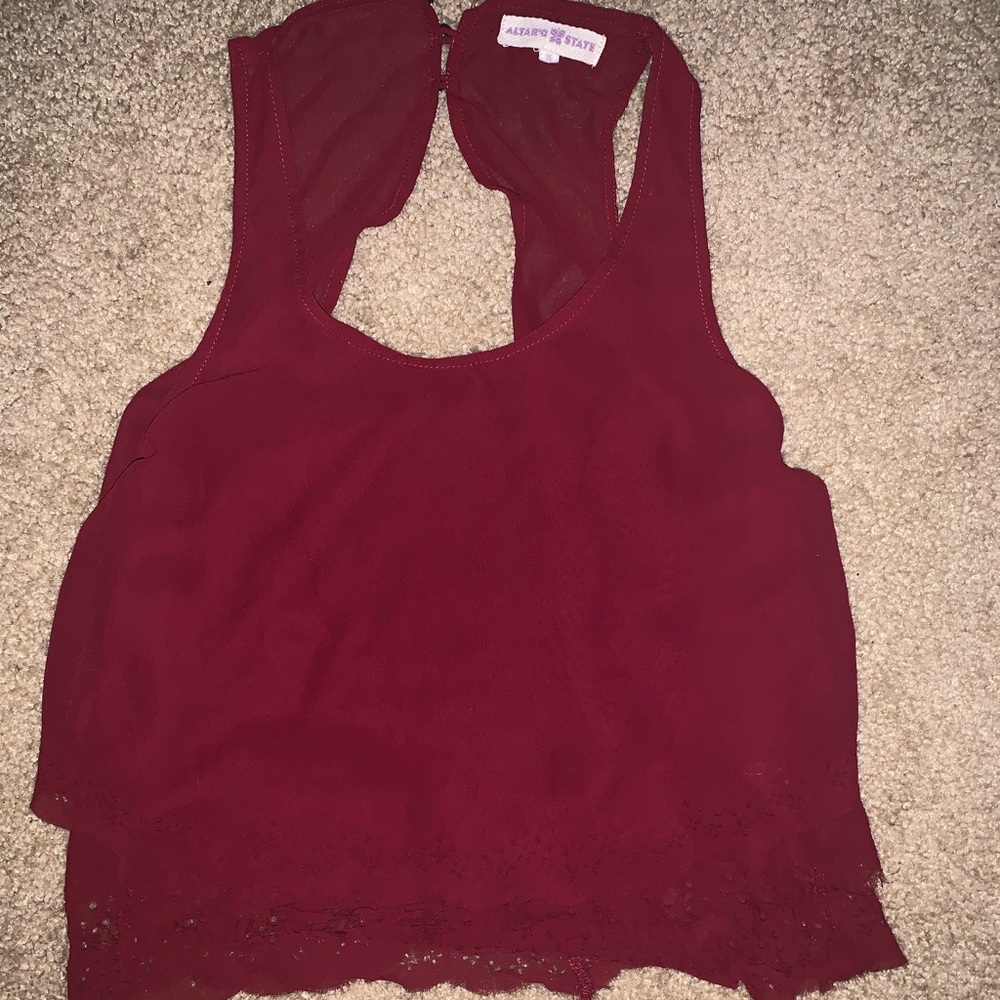 Altar’d State Top Dark Red. Not sure what size